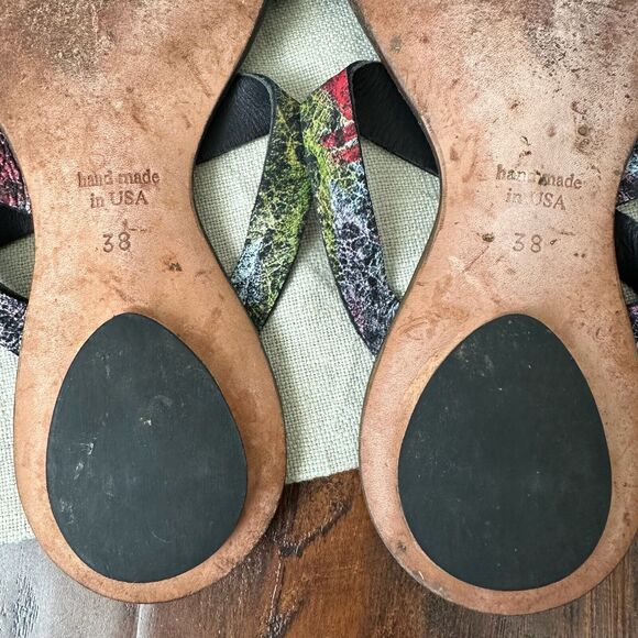 CYDWOQ Vintage Strappy Open-Toe Sandals Artsy Multi Leather USA MADE - Picture 12 of 12